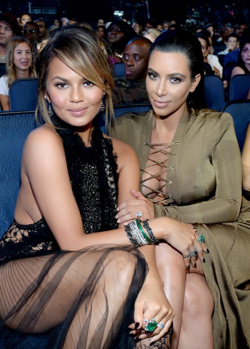 LOS ANGELES, CA - AUGUST 30:  Chrissy Teigen and Kim Kardashian West attend the 2015 MTV Video Music...