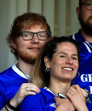 IPSWICH, ENGLAND - APRIL 21:  Musician Ed Sheeran and fiance Cherry Seaborn look on during the Sky B...