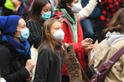 GLASGOW, SCOTLAND - NOVEMBER 05: Greta Thunberg (C) joins demonstrators during the Fridays For Futur...