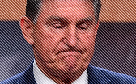 US Senator Joe Manchin, D-WV, reacts during a press conference as he talks about his position on US ...