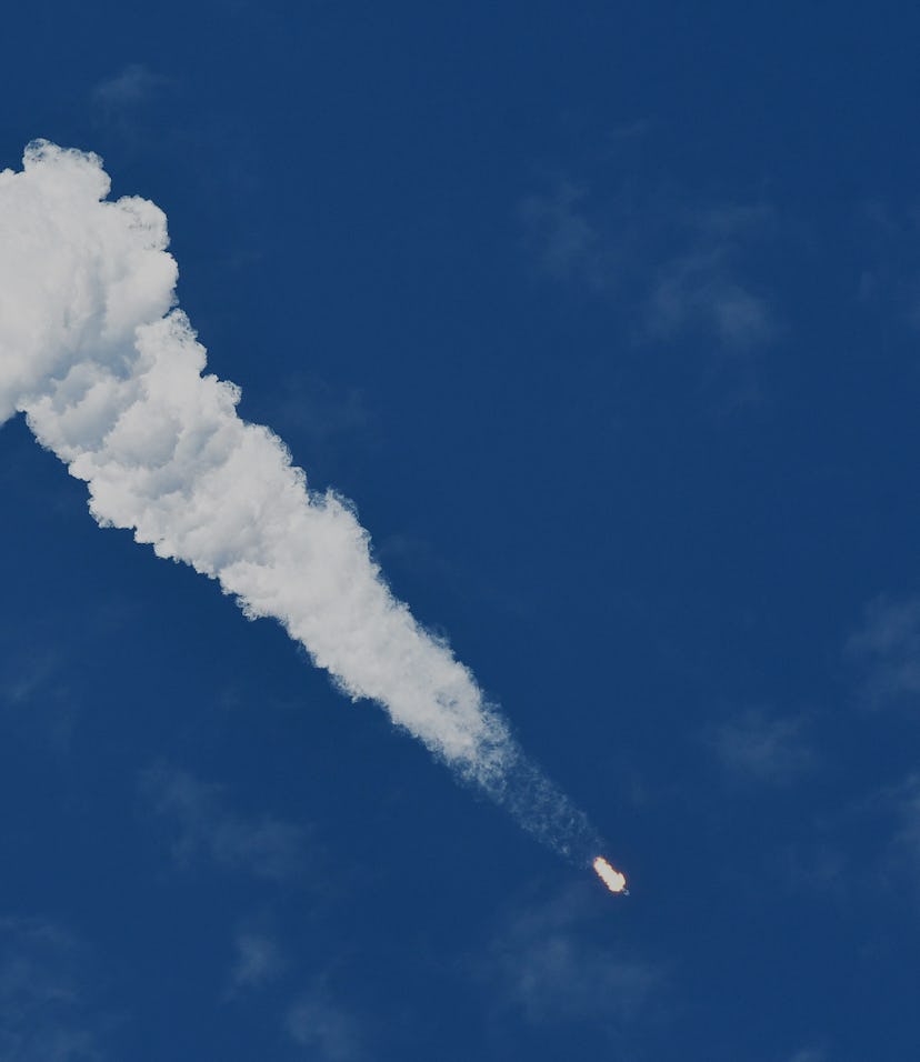 CAPE CANAVERAL, FLORIDA, UNITED STATES - 2021/05/26: A SpaceX Falcon 9 rocket heads for orbit after ...