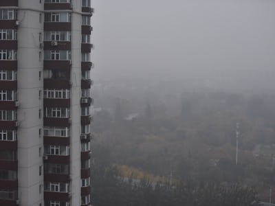 BEIJING, CHINA - 2021/11/05: The sky over Beijing is shrouded in thick air pollution haze and visibi...