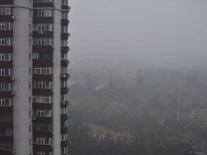 BEIJING, CHINA - 2021/11/05: The sky over Beijing is shrouded in thick air pollution haze and visibi...