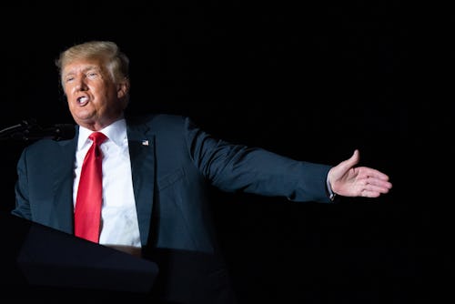 PERRY, GA - SEPTEMBER 25: Former President Donald Trump speaks at a rally on September 25, 2021 in P...