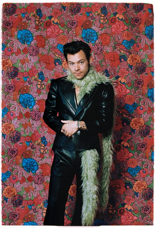 Harry Styles posing for The 2021 GRAMMY Awards 