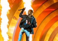 HOUSTON, TEXAS - NOVEMBER 05: Travis Scott performs during 2021 Astroworld Festival at NRG Park on N...