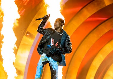 HOUSTON, TEXAS - NOVEMBER 05: Travis Scott performs during 2021 Astroworld Festival at NRG Park on N...