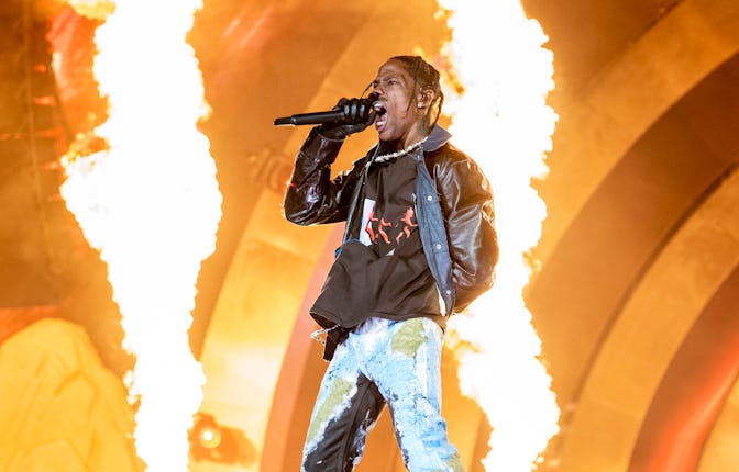 HOUSTON, TEXAS - NOVEMBER 05: Travis Scott performs during 2021 Astroworld Festival at NRG Park on N...