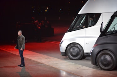 Tesla Chairman and CEO Elon Musk unveils the new "Semi" electric Truck for buyers and journalists on...