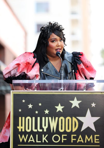 Lizzo speaks onstage during the Hollywood Walk of Fame Star Ceremony for Missy Elliot at Hollywood W...