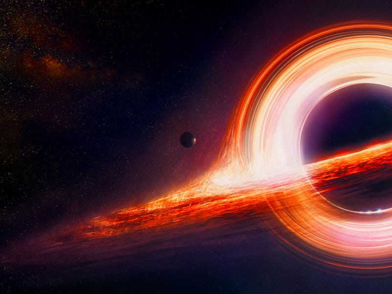 Illustration of the event horizon of a black hole, created on January 29, 2019. (Illustration by Nic...