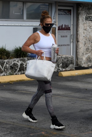 MIAMI, FL - JANUARY 24,  Jennifer Lopez seen leaving the gym on January 24, 2021 in Miami, Florida. ...