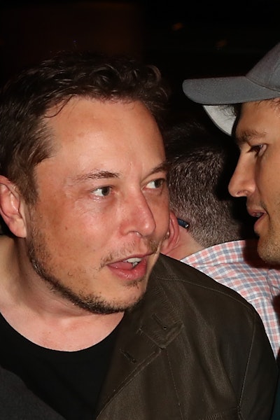 AUSTIN, TX - MARCH 10:  Elon Musk and Ashton Kutcher attend the Sound Ventures "The Party" at Hotel ...