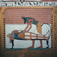 Fresco on the tomb of Sennedjem, among the Tombs of the Nobles, depicting the god Anubis, guardian o...