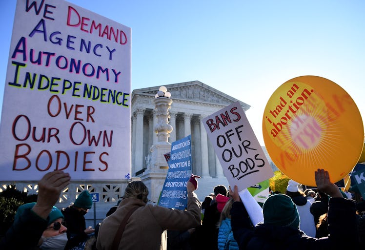 Abortion rights advocates and anti-abortion protesters demonstrate in front of the US Supreme Court ...
