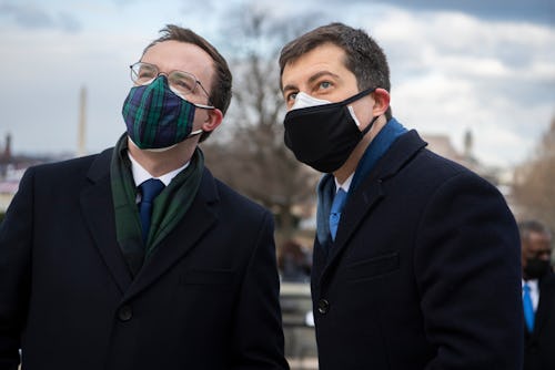 UNITED STATES - JANUARY 20: Pete Buttigieg, right, nominee to be Transportation secretary, and his h...