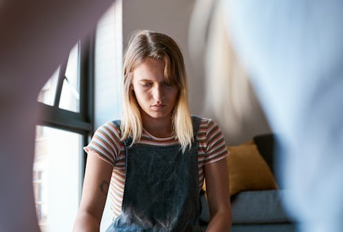 Woman upset during a conversation