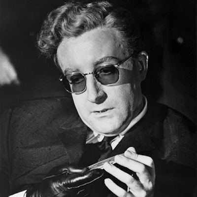 Actor Peter Sellers on the set of "Dr. Strangelove"