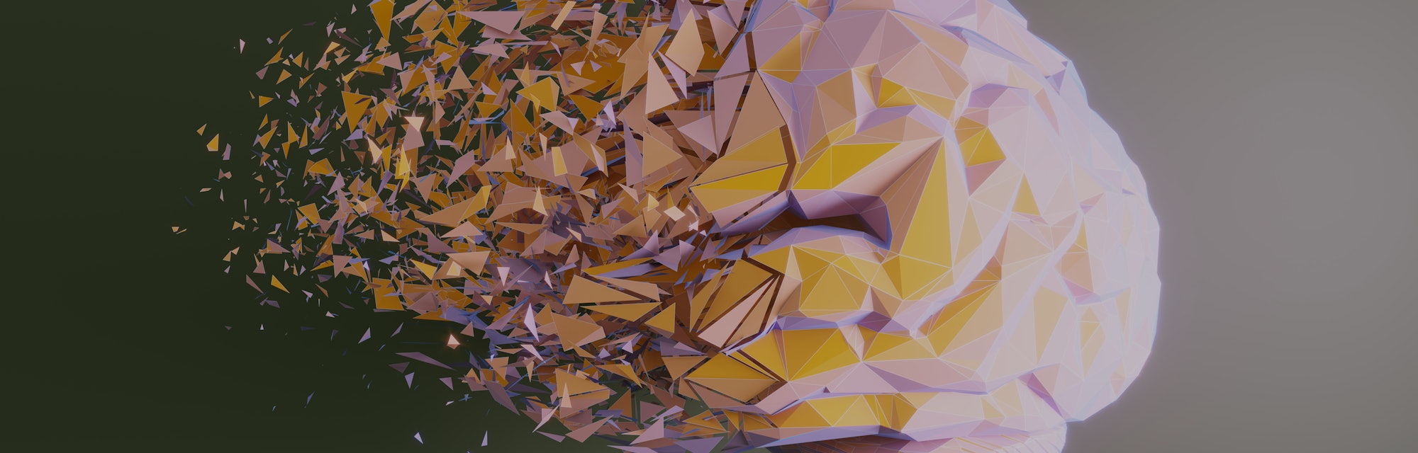 Low poly human brain dissolving, symbolizing mental disorder, Alzheimer's disease and mental health ...