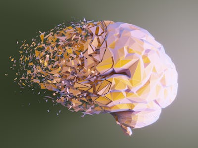 Low poly human brain dissolving, symbolizing mental disorder, Alzheimer's disease and mental health ...