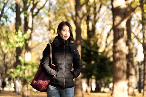 young woman and Autumn leaves