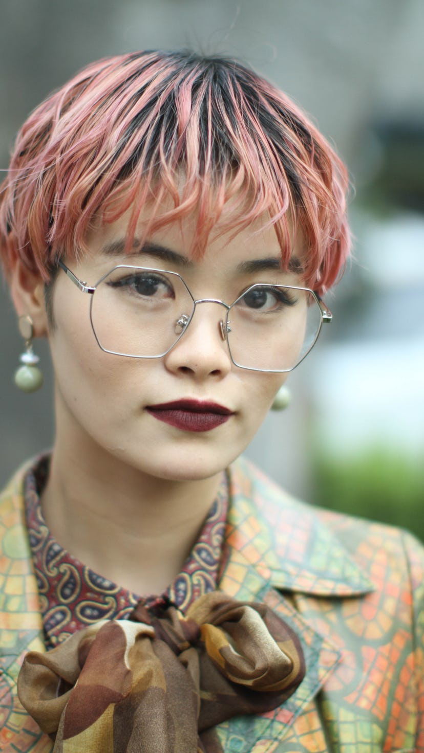 A guest with a pixie hair cut was seen during the Amazon Fashion Week TOKYO 2019 A/W on March 19, 20...