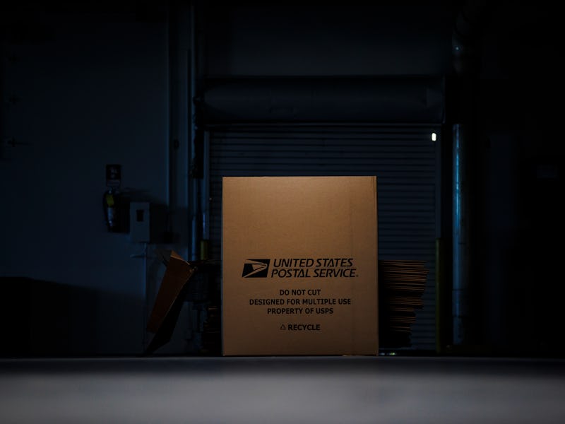 LA VERGNE, TN - NOVEMBER 04: General view of a pallet sized box used to sort packages for delivery d...