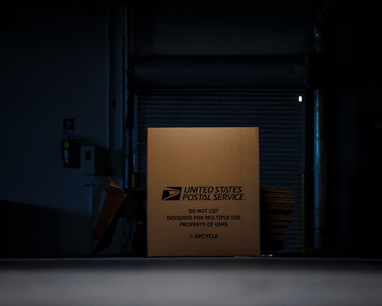 LA VERGNE, TN - NOVEMBER 04: General view of a pallet sized box used to sort packages for delivery d...