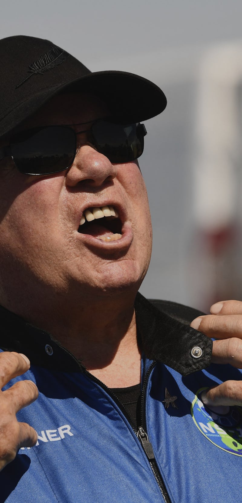 NS-18 crew member, "Star Trek" actor William Shatner describes G Forces as he speaks to the press at...