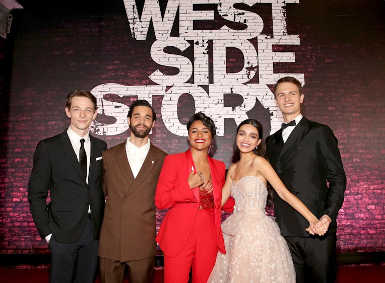 LOS ANGELES, CALIFORNIA - DECEMBER 07: (L-R) Mike Faist, David Alvarez, Ariana DeBose, Rachel Zegler...