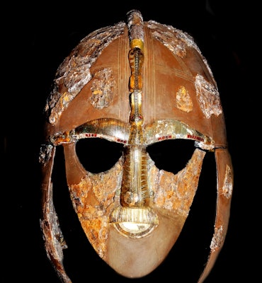 Sutton Hoo helmet Anglo-Saxon, early 7th century AD. Only four complete helmets are known from Anglo...