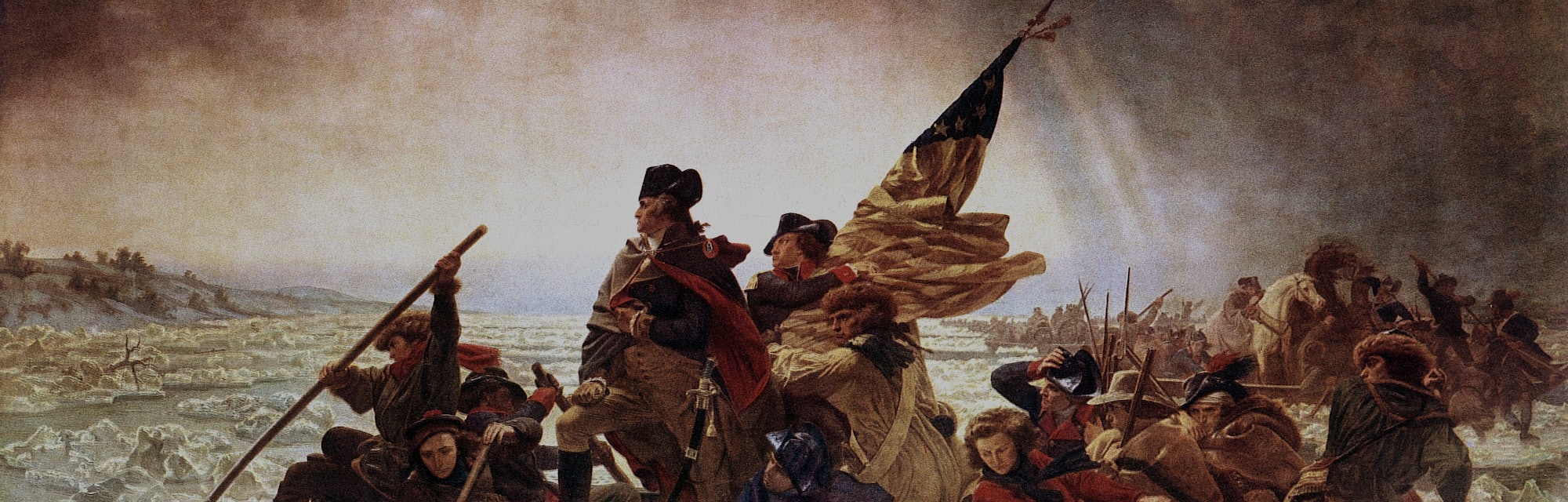 1851-ORIGINAL CAPTION READS: "Washington Crossing the Delaware," (1851) oil on canvas painted by Ema...