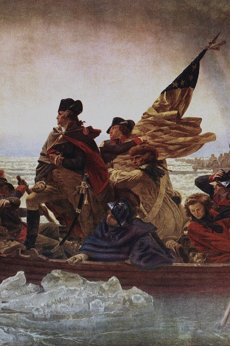 1851-ORIGINAL CAPTION READS: "Washington Crossing the Delaware," (1851) oil on canvas painted by Ema...