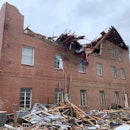The First United Methodist Church is seen with a collapsed roof after tornados touched down several ...