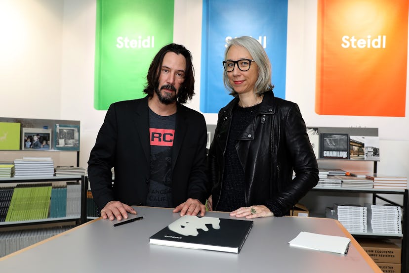 PARIS, FRANCE - NOVEMBER 10:  Actor Keanu Reeves and Artist Alexandra Grant are seen posing by their...