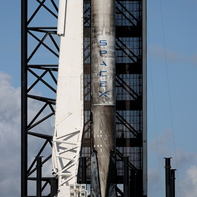 CAPE CANAVERAL, FLORIDA - SEPTEMBER 15: The SpaceX Falcon 9 rocket and Crew Dragon sit on launch Pad...