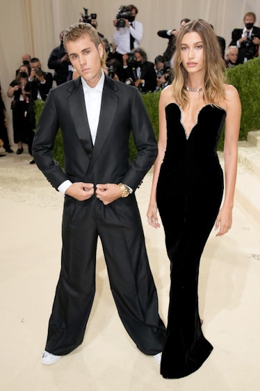 Justin Bieber and Hailey Bieber attend The 2021 Met Gala Celebrating In America: A Lexicon Of Fashio...