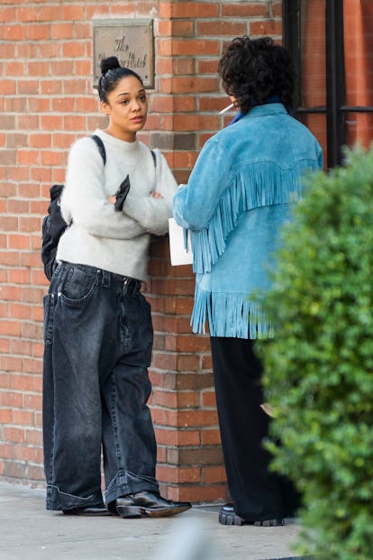 Tessa Thompson (L) and Alia Shawkat are seen in the East Village 