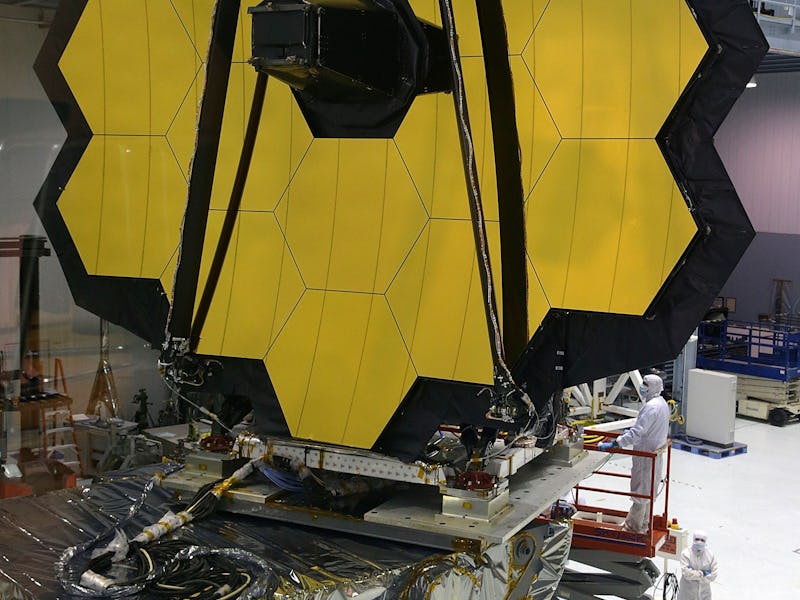 GREENBELT, MD - NOVEMBER 02: Engineers and technicians assemble the James Webb Space Telescope Nove...