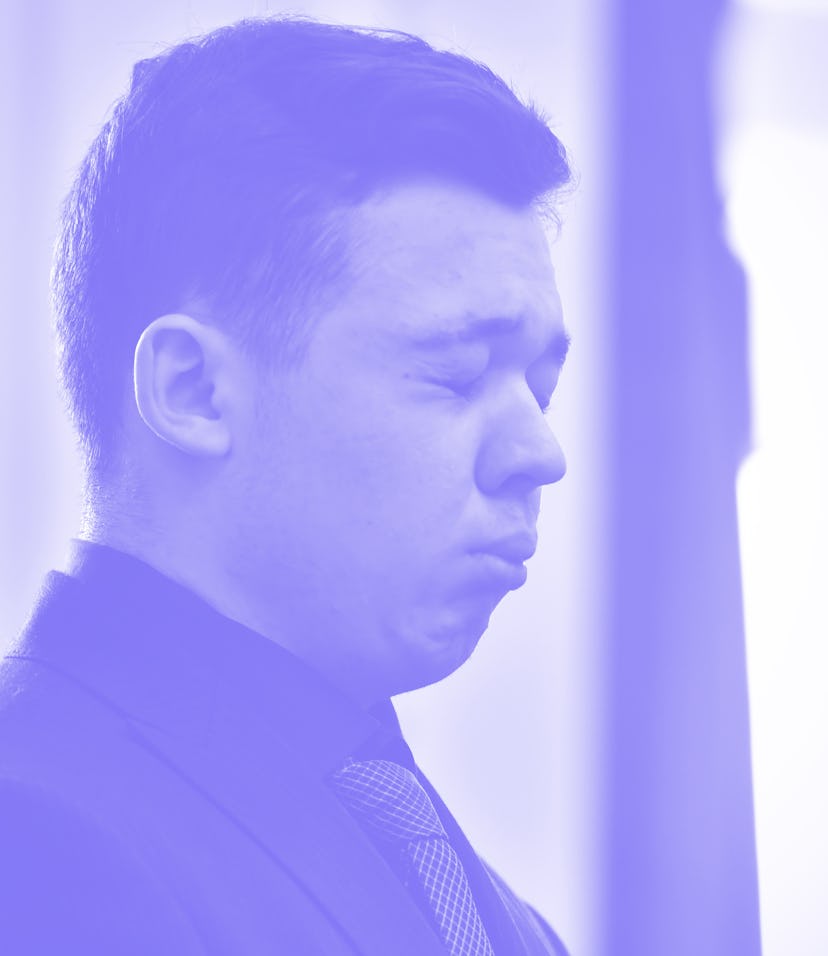 KENOSHA, WISCONSIN - NOVEMBER 19: Kyle Rittenhouse closes his eyes and cries as he is found not gui...