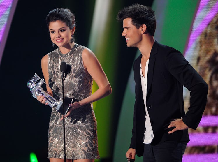 LOS ANGELES, CA - AUGUST 28:  Selena Gomez and Taylor Lautner speak on stage at the The 28th Annual ...