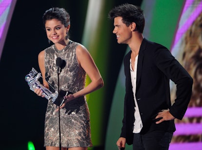 LOS ANGELES, CA - AUGUST 28:  Selena Gomez and Taylor Lautner speak on stage at the The 28th Annual ...