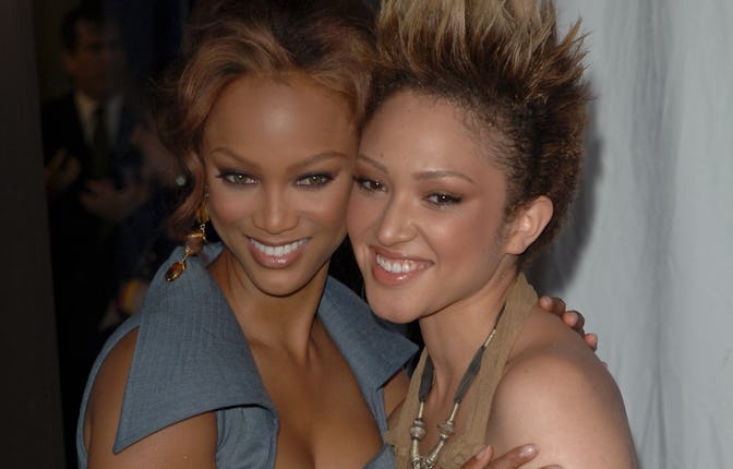 America's Top Model host Tyra Banks with chosen model Naima at the UPN Upfront event in New York Cit...