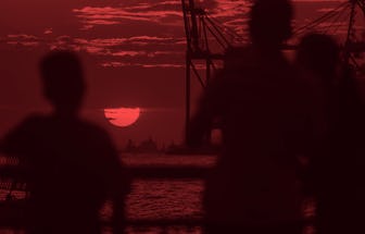 People view sunset scenery at Singapore's Labrador Park, Nov. 30, 2021. (Photo by Then Chih Wey/Xinh...