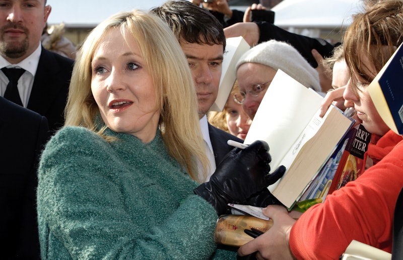 British author J.K. Rowling signs autographs 