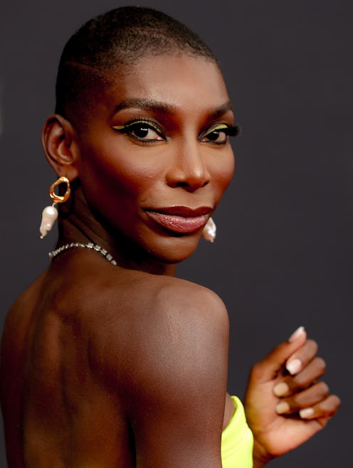 Michaela Coel wearing highlighter yellow eyeliner. 