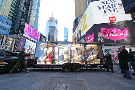 NEW YORK, NEW YORK - DECEMBER 20: 2022 New Year's Eve numerals arrive in Times Square on December 20...