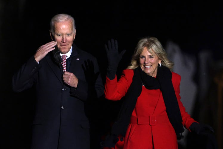 WASHINGTON, DC - DECEMBER 02: U.S. President Joe Biden and first lady Jill Biden arrive for the lig...