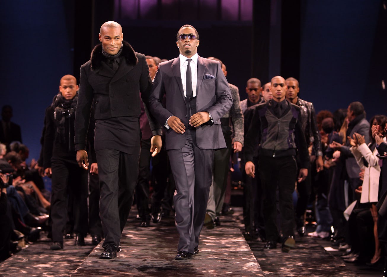 NEW YORK - FEBRUARY 08:  Rapper/designer Sean 'Diddy' Combs (R) and model Tyson Beckford pose at the...