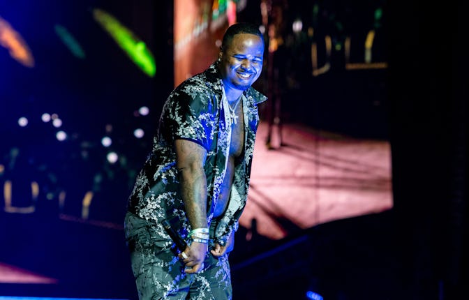 SAN BERNARDINO, CALIFORNIA - DECEMBER 12: Drakeo the Ruler performs at 2021 Rolling Loud Los Angeles...